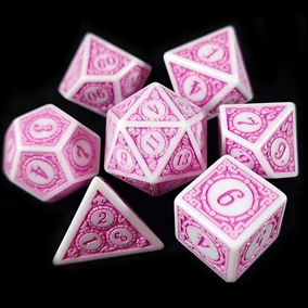 Pink & White Acrylic Pattern Dice Set - Rollespilsterninger - Lindorm Dice